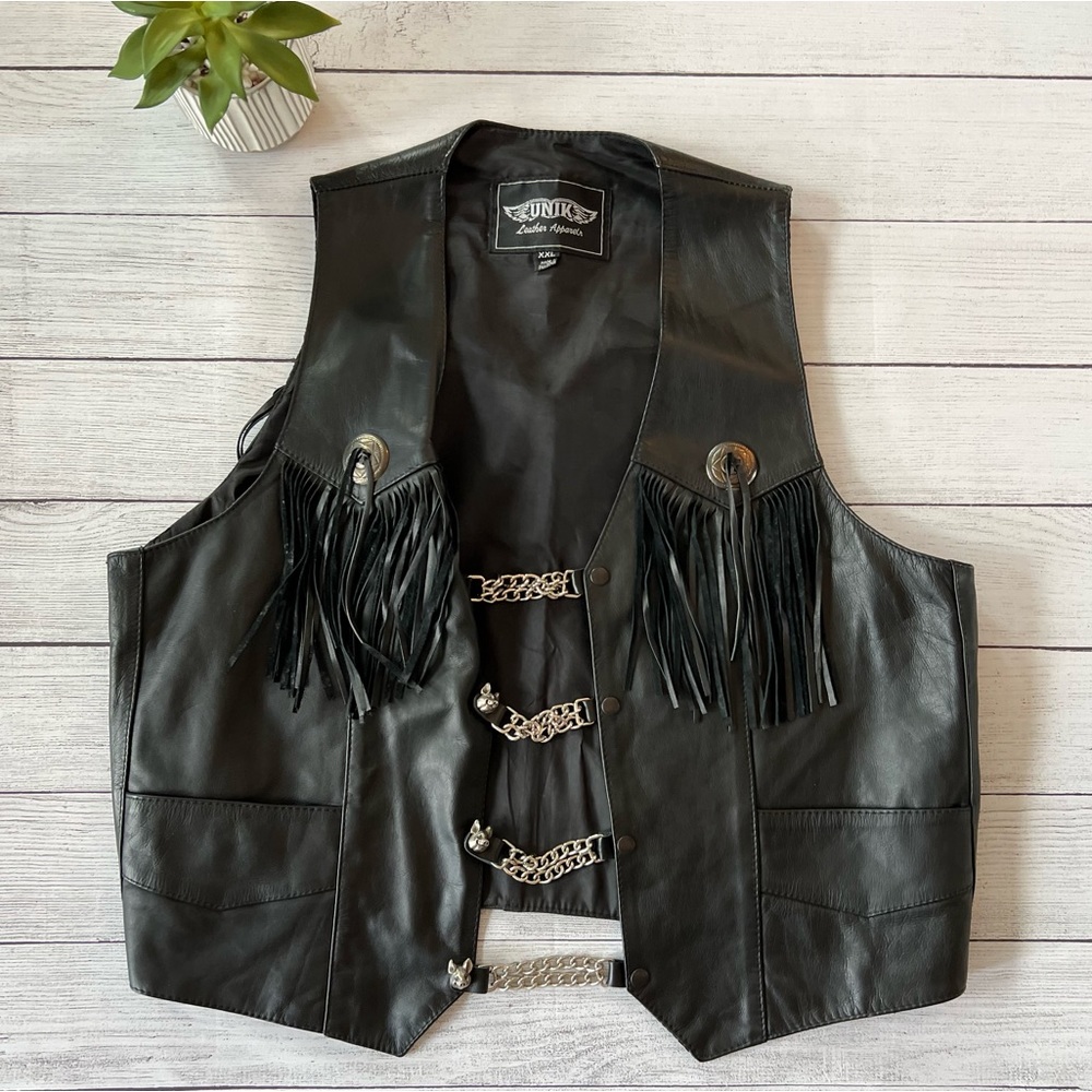 🌾 Vintage Fringe Leather‎ Vest with Chain Extensions